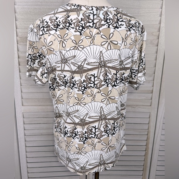 ANTHONY'S RESORT WEAR 100% Cotton Coastal Tee Sand Dollars/Starfish/Seahorses-L - Picture 3 of 3